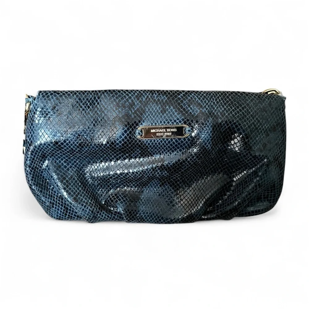 Michael Kors Designer Y2K Navy Snakeskin Leather Shoulder Bag | Designer